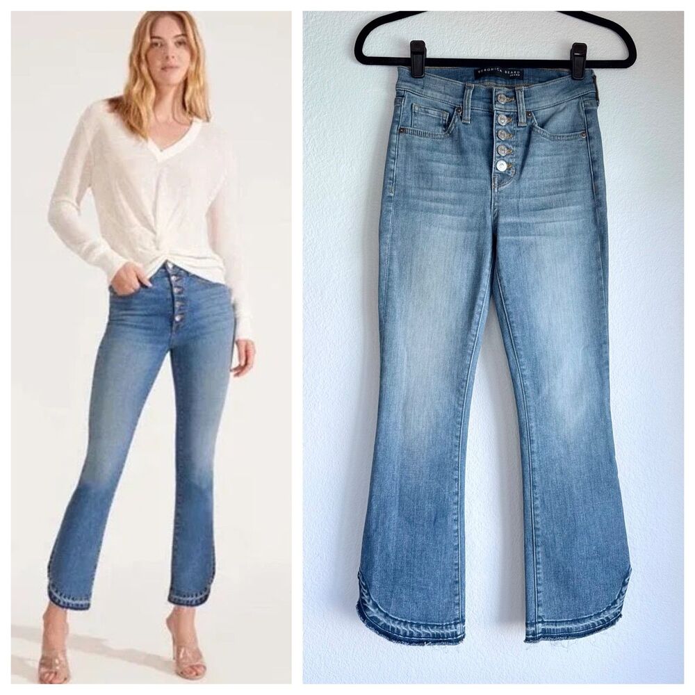 NWOT Veronica Beard Carolyn Button Fly Baby Boot Dolphin Hem Jean in Beacon Wash